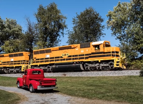 Maryland Midland locomotives with classic pickup truck
