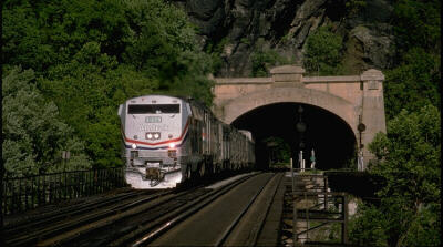 [Amtrak Genesis locomotive at Harper's Ferry in 1996] 