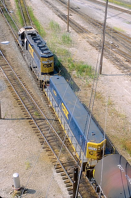 CSX yard slug 1054 and SD40-2 hump engine 2414. View 2. 