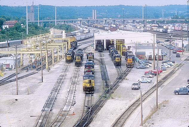 Engine terminal and loco shop. Receiving yard on left and classification (bowl) yard in background. 