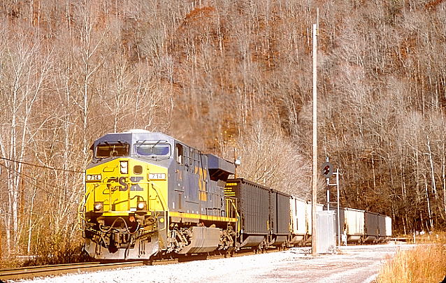 Going up Pond Fork of Coal River, I overtook CSX shifter H837-18 eastbound.