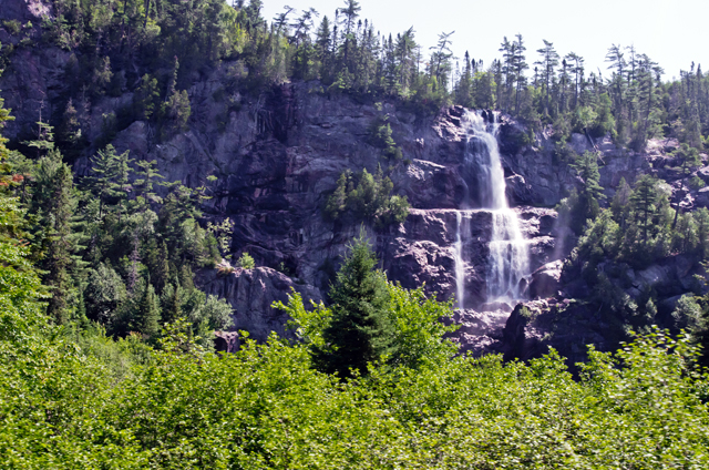 The train trundled close by Bridal Veil Falls as it slowed for the station