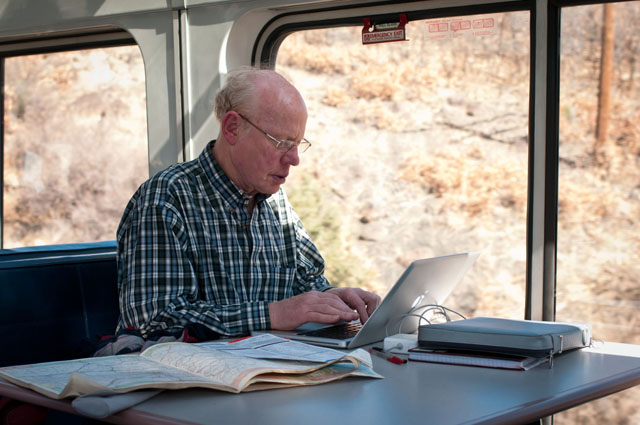 Laptop in the lounge car