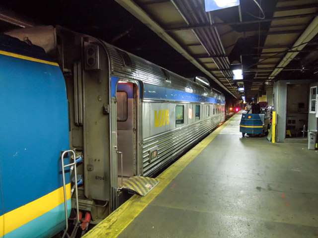 The Park car awaits departure from Montreal.