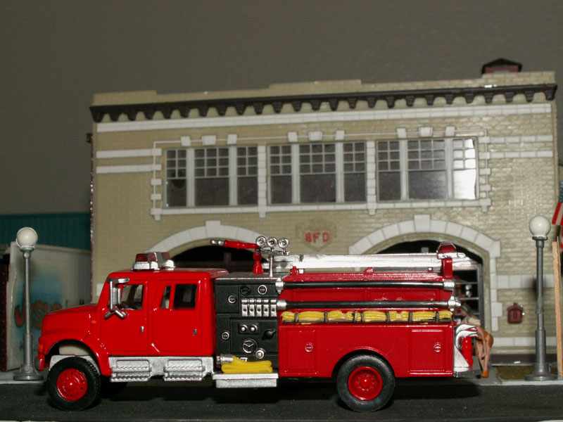Fire truck in front of the fire station