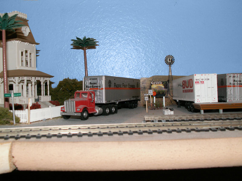 A Pacific Fruit Express truck drives down hwy 30 in Highland California