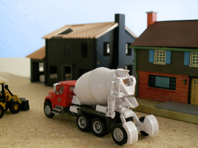 A cement mixer in a new housing tract