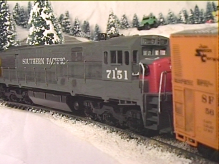 Southern Pacific locomotive 7151 pushes the Fruit Salad Express