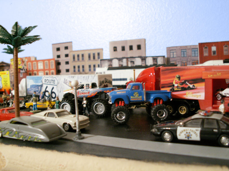 Monster trucks in the promotional area