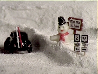 At the junction of Route 66 and Highway 2 a snowman sign points the way to 