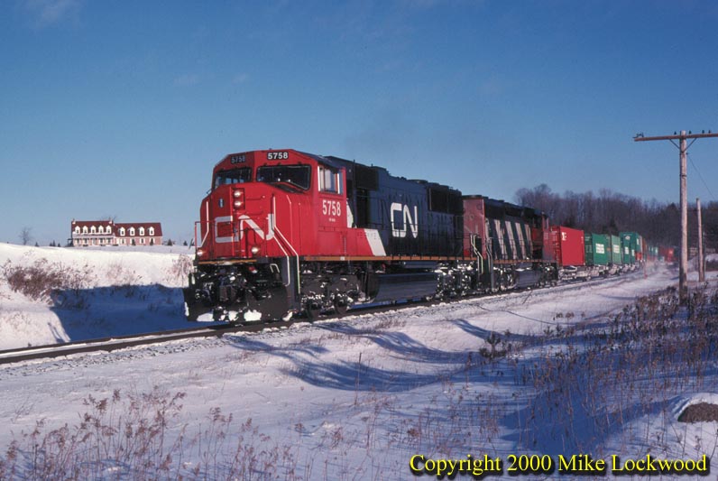 CN 5758 and 5350 on #104 Pine Orchard Jan 7, 1999 @ 0948