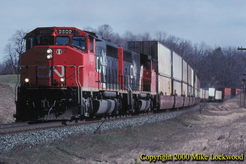 CN 9508 and 9409 on #162 Pine Orchard Apr.25, 1999 @ 1000