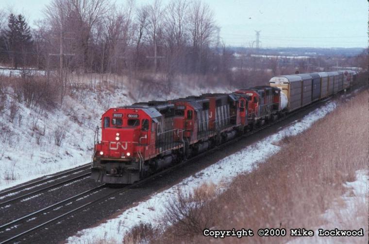CN 6002, 5109, 5233, 7102, GTW 5827, and 9504 on Feb. 5, 1998