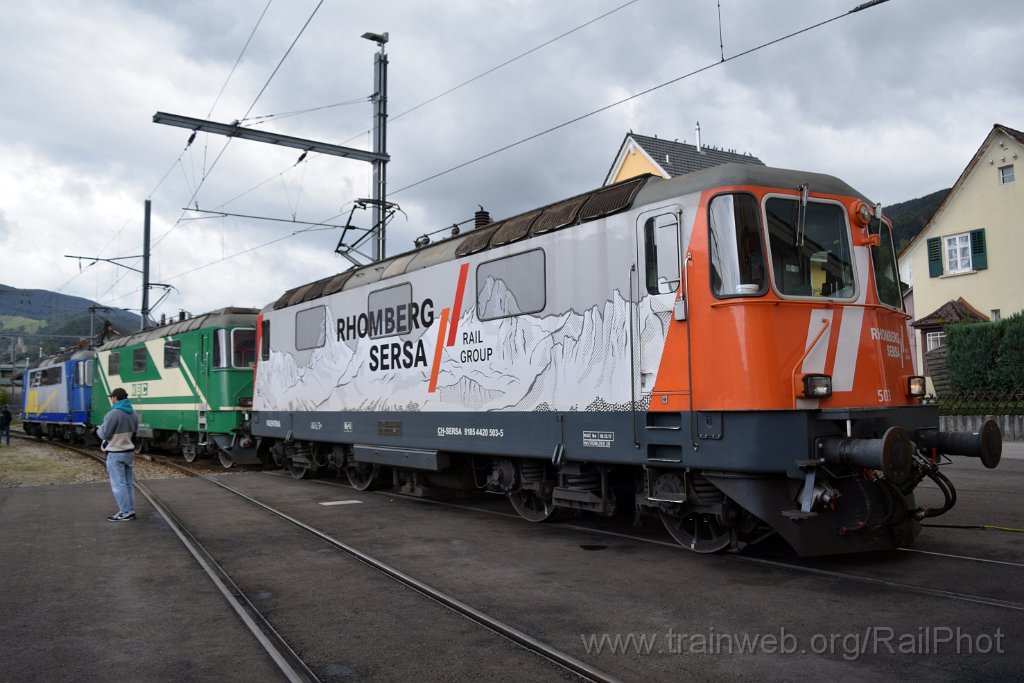 9362-0021-140924.jpg - Sersa Re 420.503-5 "Valentina" + MBC Re 420.506-8 + WRS Re 420.502 / Balsthal (Dépot) 14.9.2024