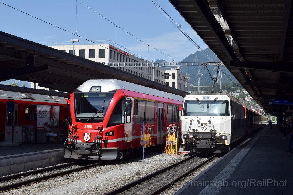 9259-0022-010824.jpg - RhB ABe 4/16 3105 "Angelika Kaufmann" + Ge 4/4"' 643 "Vals" / Chur 1.8.2024