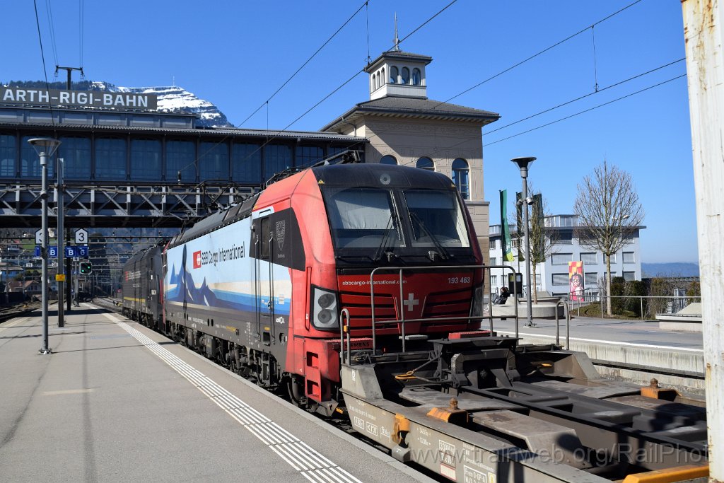 9598-0019-080325.jpg - SBB-CFF ES 64 F4-091 + SBB-CFF 193.463-7 "Duisburg" / Arth-Goldau 8.3.2025