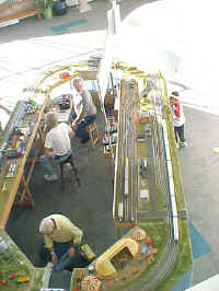 This photo shows an overview of the American Flyer Circus big top and the yard side of the modular layout.