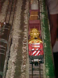 A closeup picture of an American Flyer Christmas locomotive manufactured by Lionel.