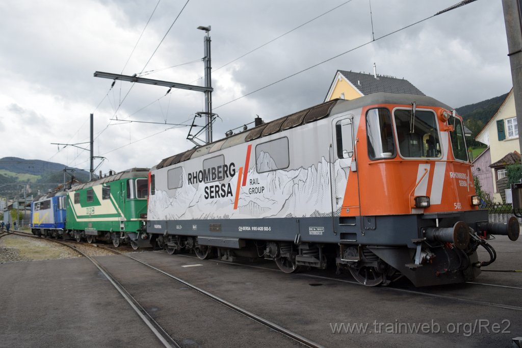 9362-0031-140924.jpg - Sersa Re 420.503-5 ''Valentina'' (Re 91 85 4 420 503-5 CH-SERSA) + MBC Re 420.506-8 (Re 91 85 4 420 506-8 CH-MBC) + WRS Re 420.502 (Re 91 85 4 420 502-7 CH-WRSCH) / Balsthal (Dépot) 14.9.2024