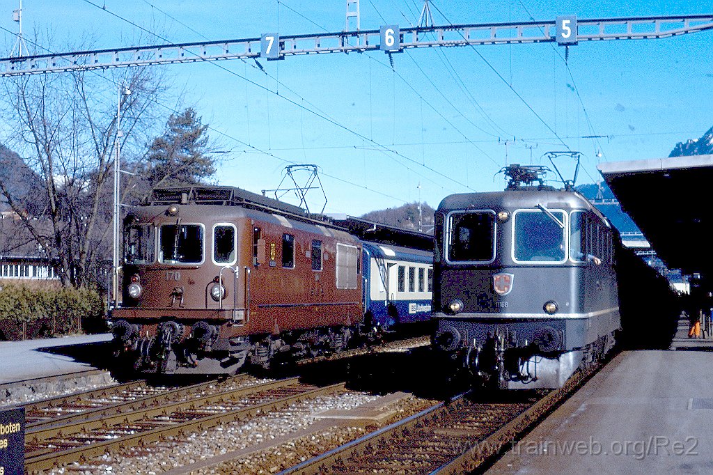 0271-0023.jpg - SBB-CFF Re 4/4'' 11168 + BLS Re 4/4 170 ''Brig-Glis'' / Interlaken-Ost 18.2.1990