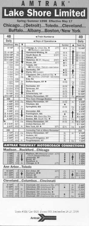 Amtrak Lake Shore Limited Time Table 