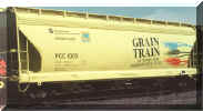 Grain Train Car with Palouse River & Coulee City Railroad reporting marks, part of the second WSDOT purchase.